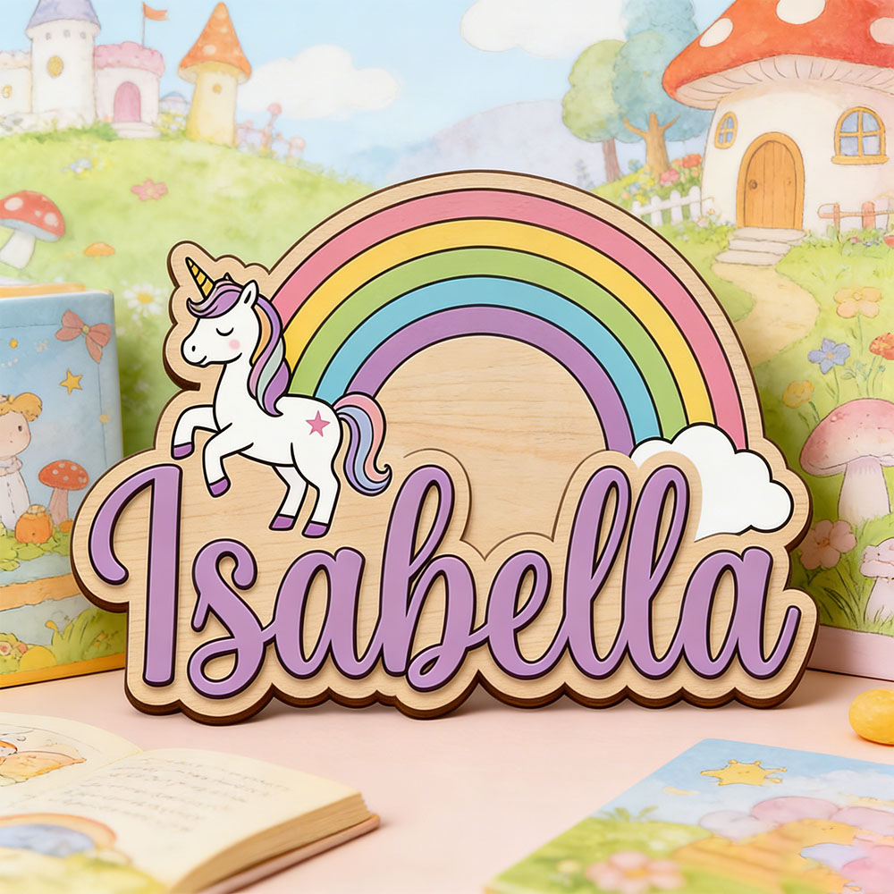 Woodworking For Beginners - Unicorn & Pastel Rainbow Custom Name